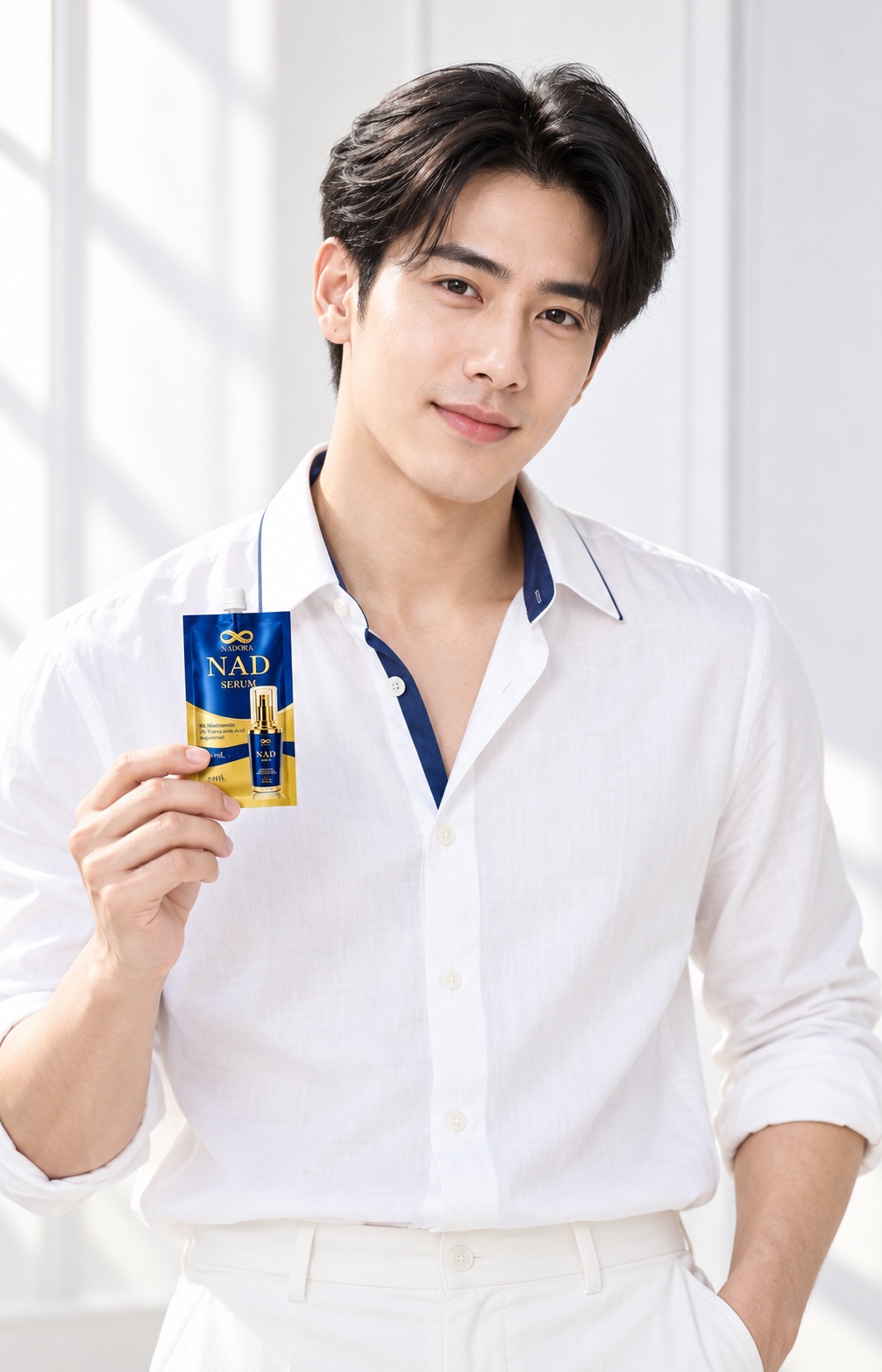 นายแบบสมมติถือ NADORA NAD SERUM ซอง 5 ml