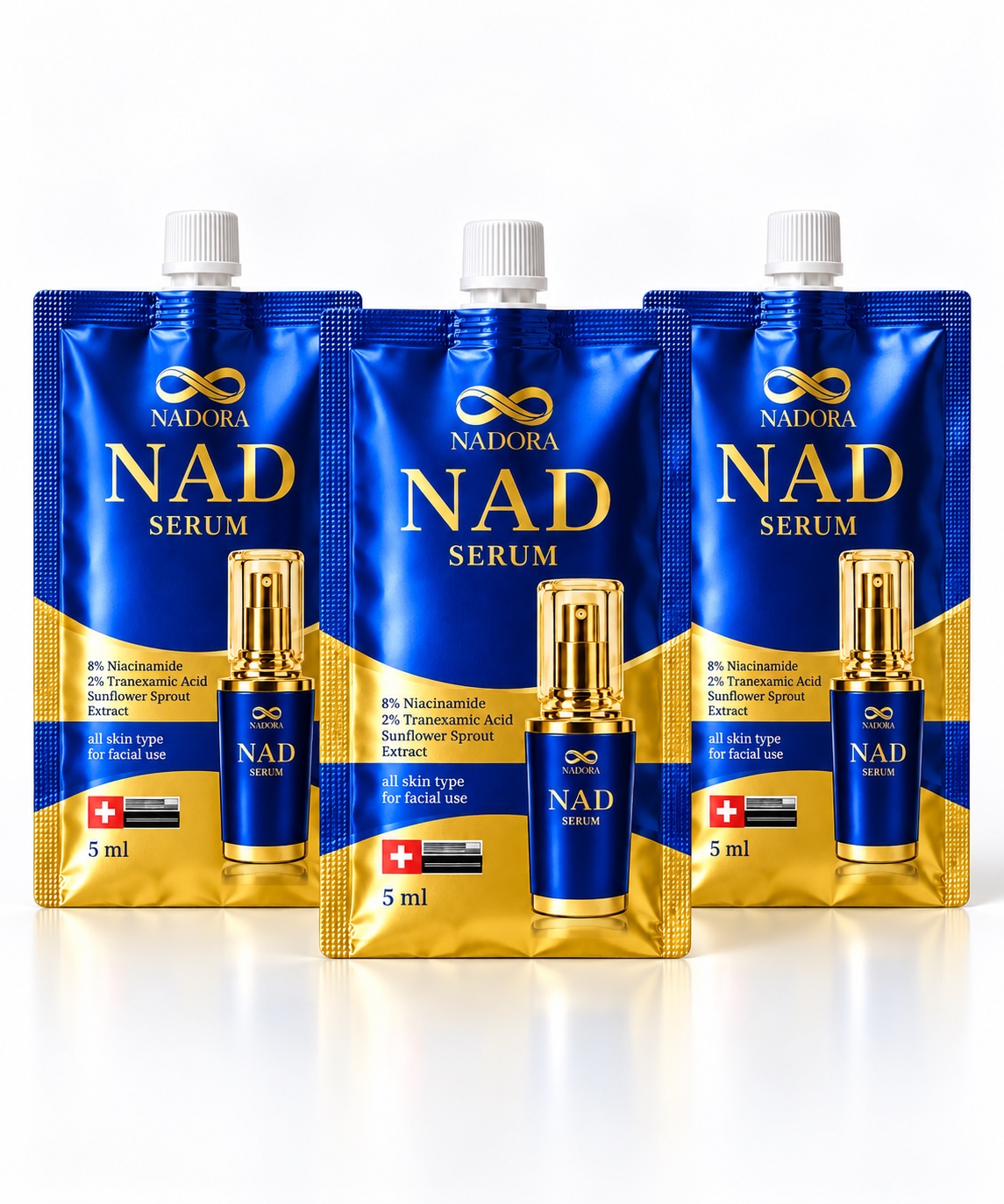 ภาพจำลอง NADORA ซอง 5 ml จำนวน 3 ซอง สร้างด้วย AI